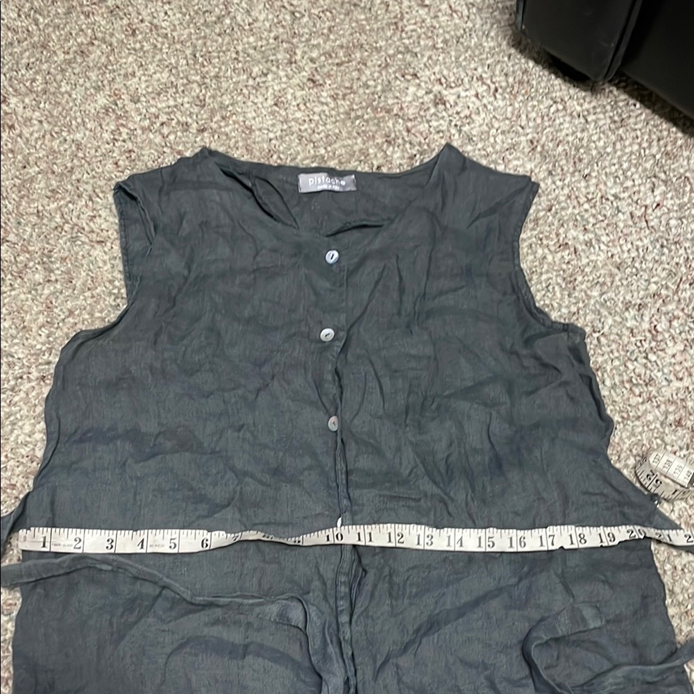 100% linen and lace Gray Sleeveless midi Dress - Picture 5 of 11